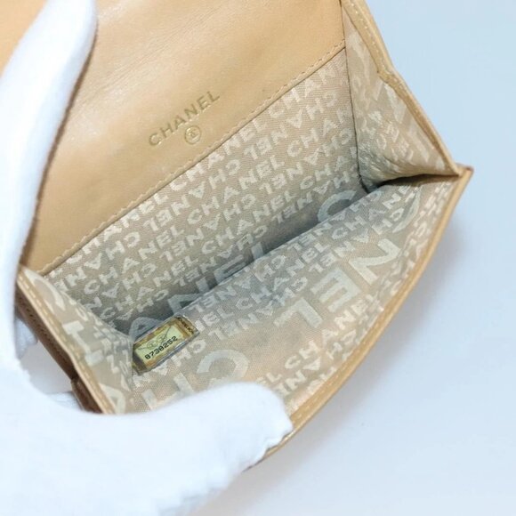CHANEL Icon Line Bifold Wallet Leather Beige CC - Picture 9 of 16